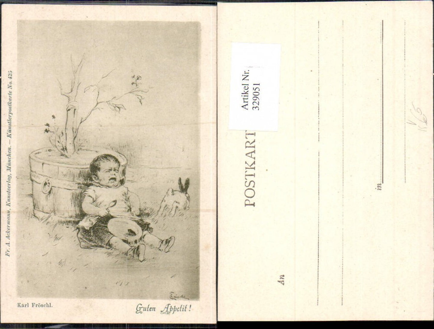 329051,Künstler Ak Karl Fröschl Guten Appetit Kind Hase pub Ackermann 425
