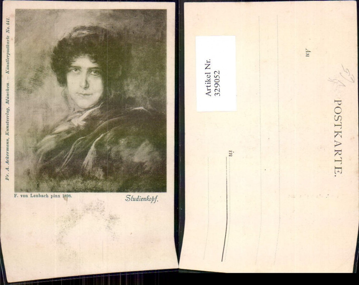 329052,Künstler Ak F. von Lenbach Studienkopf Frau pub Ackermann 441