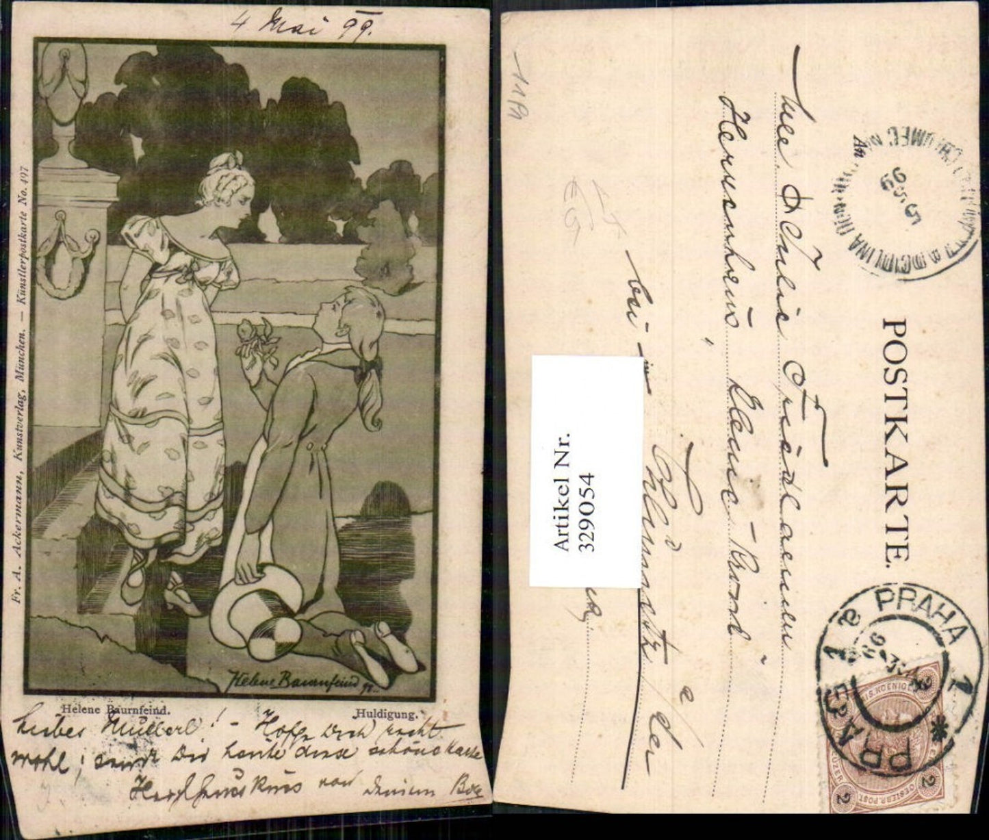 329054,Künstler Ak Helene Baurnfeind Huldigung Paar Rose pub Ackermann 497