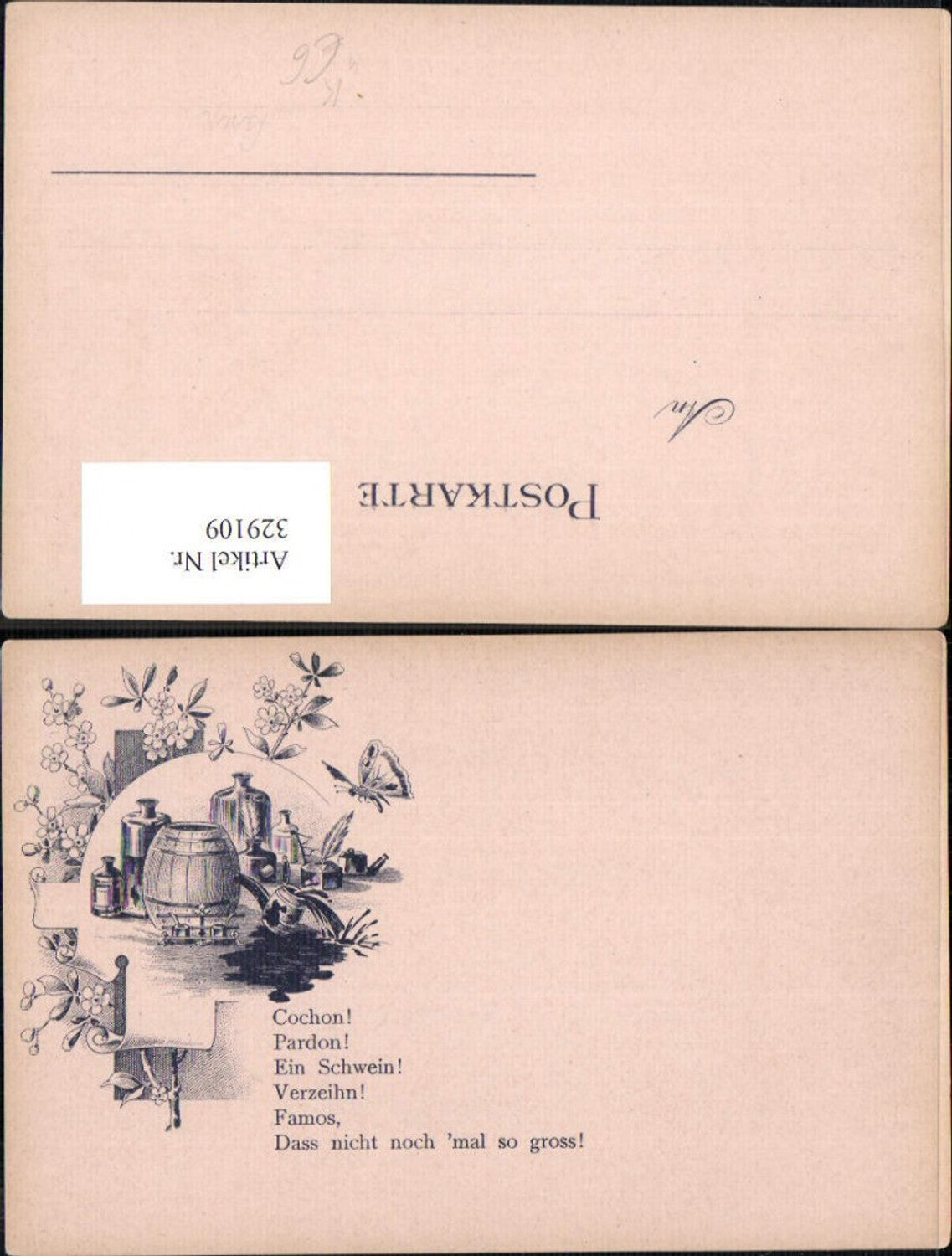 329109,Künstler Ak Tintenfass Fass Schreiben Lesen Spruch