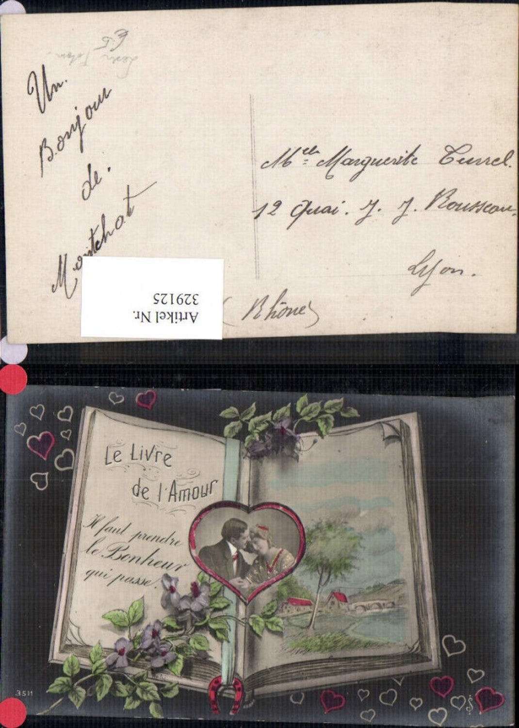 329125,Fotomontage Aufgeschlagenes Buch Paar Le Livre de l Amour Lesen Herzen Blumen