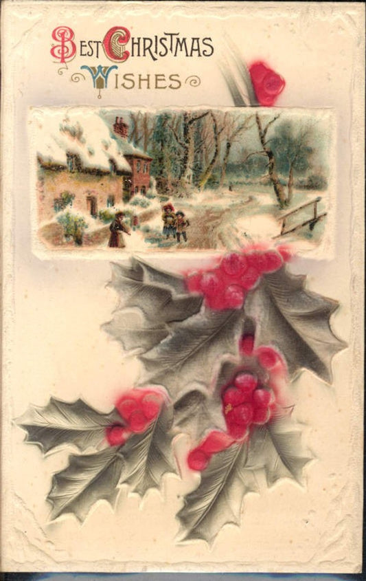 329167, Material Embossing Ak Best Christmas Wishes Christmas Holly Velvet