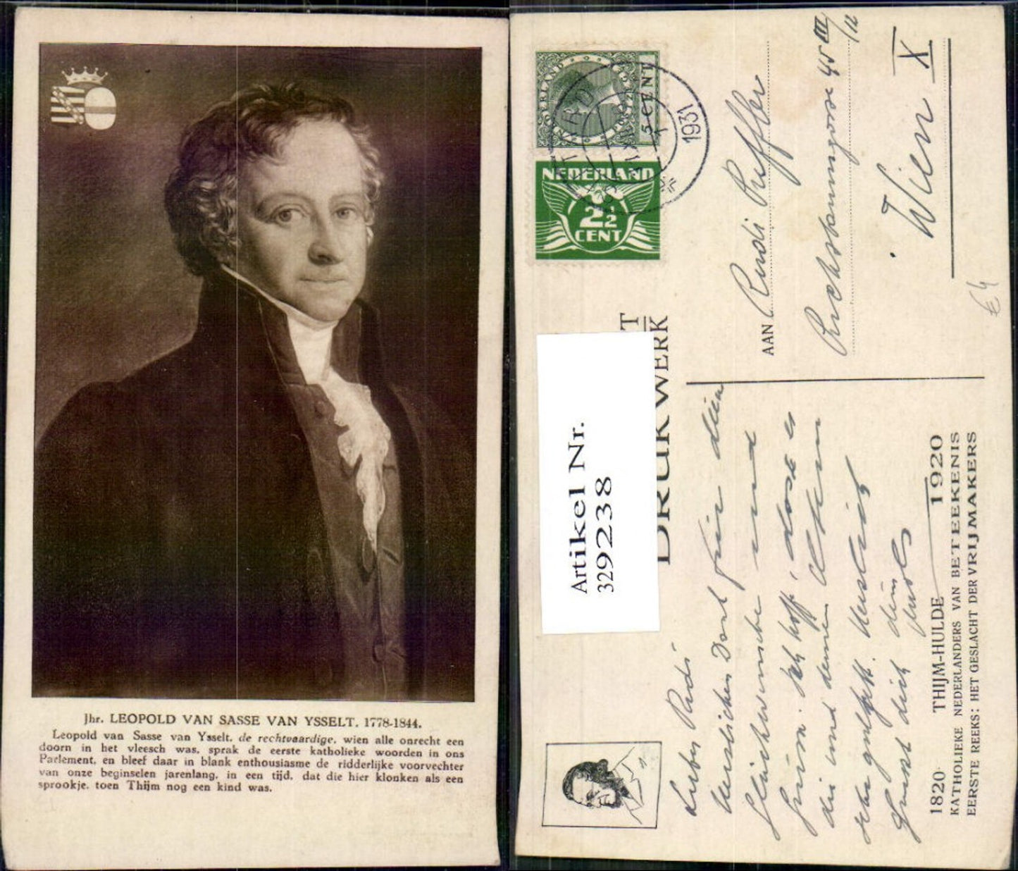329238,Künstler Ak Leopold von Sasse van Ysselt Politiker Niederlande