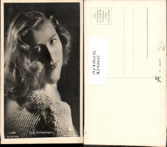 329643,Foto Ak Eva Immermann Schauspielerin pub Film Foto Verlag A 3951/1