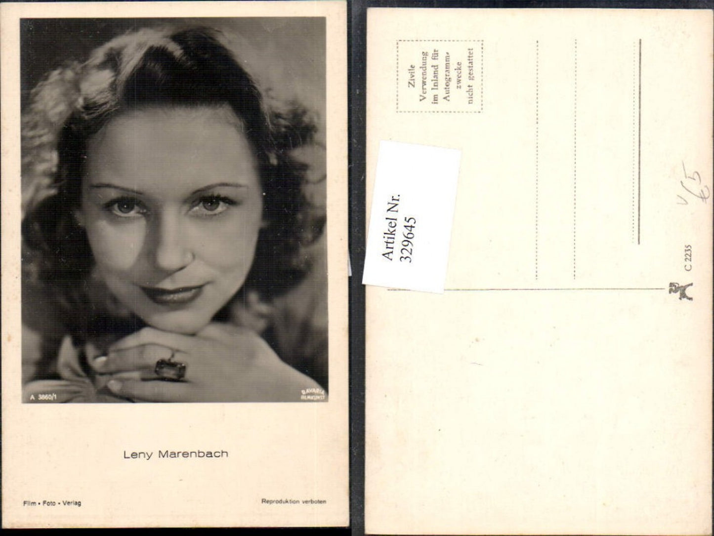 329645,Foto Ak Leny Leni Marenbach Schauspielerin pub Film Foto Verlag A 3860/1