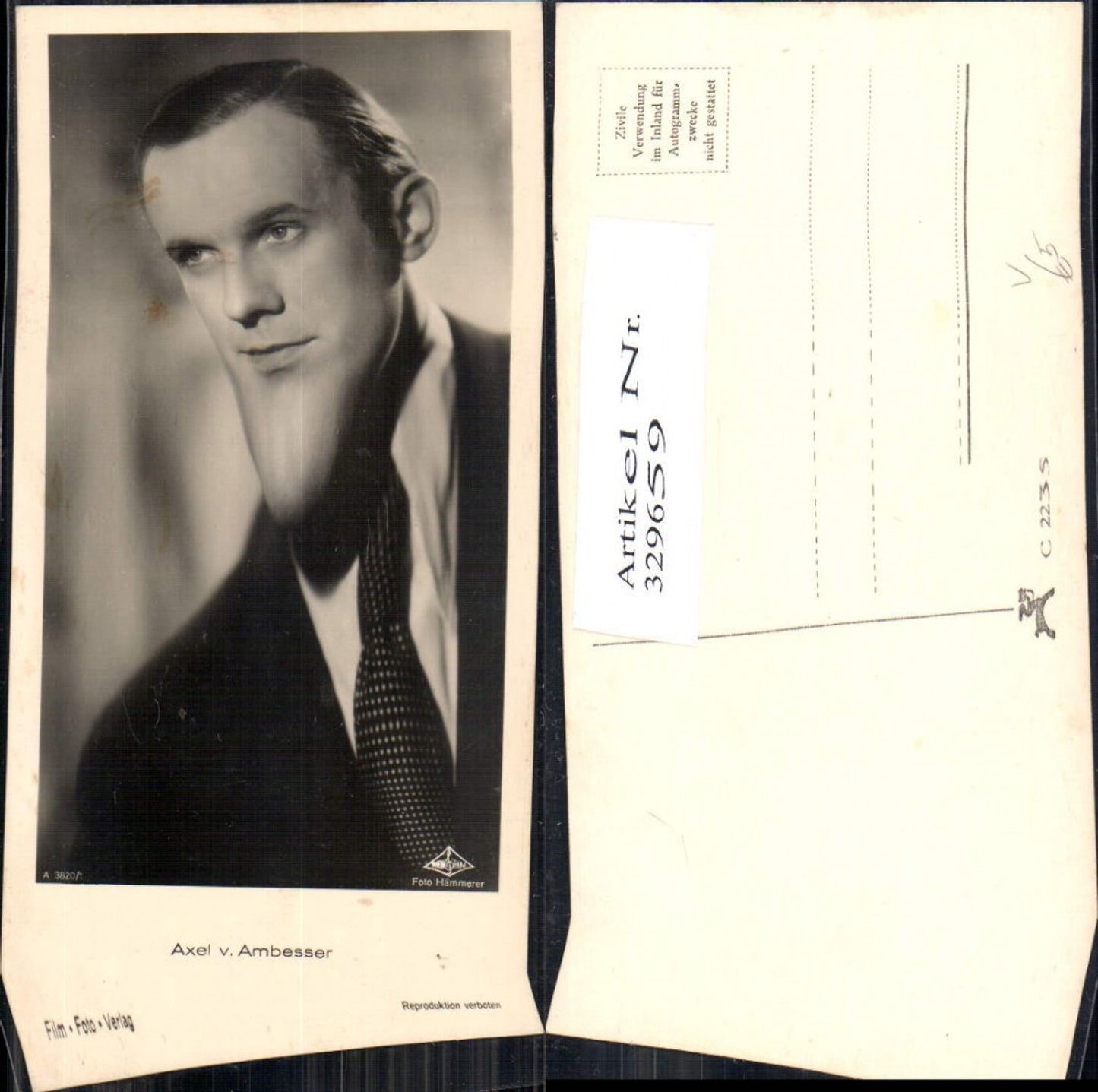 329659,Foto Ak Axel v. Ambesser Schauspieler Sänger pub Film Foto Verlag A 3820