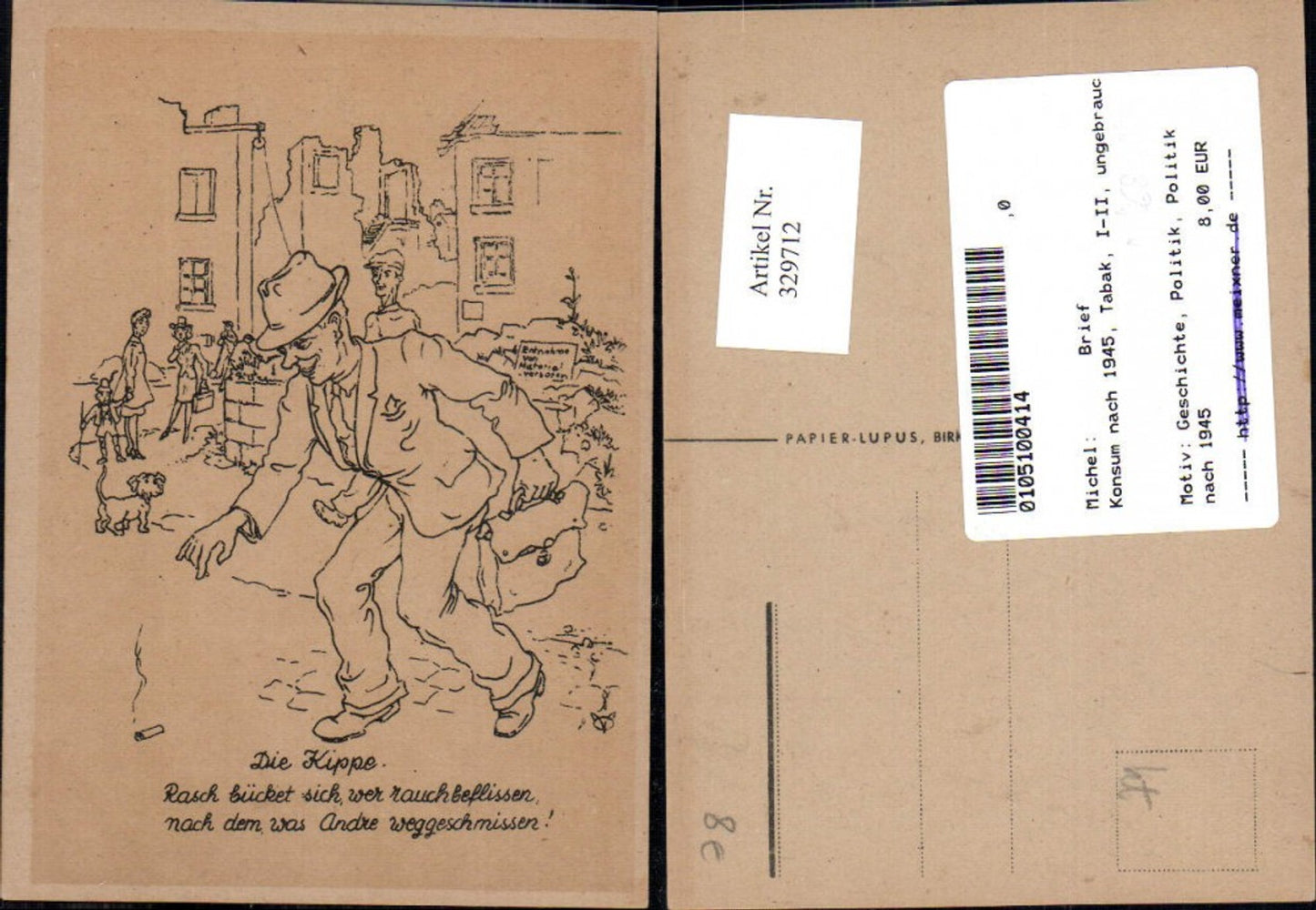 329712,Künstler Ak Die Kippe Konsum nach 1945 Tabak Geschichte Politik Ausland