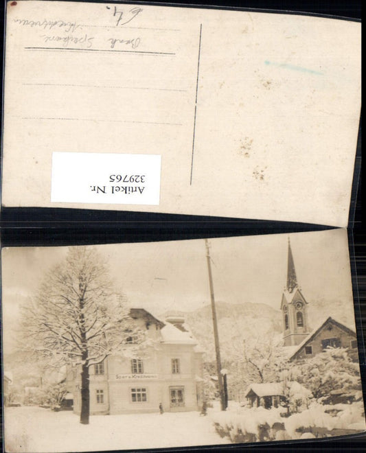 329765,Foto Ak Kirche Bank Sparkasse Kreditverein Winteransicht Dorfplatz