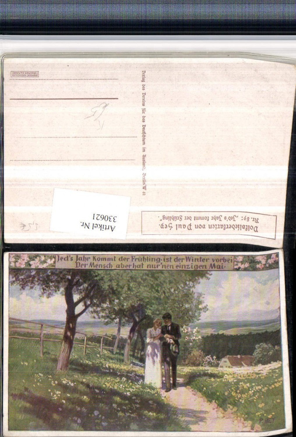 330621,Künstler AK Paul Hey Volksliederkarte 89 Jeds Jahr kommt der Frühling Paar Liebe pub VDA