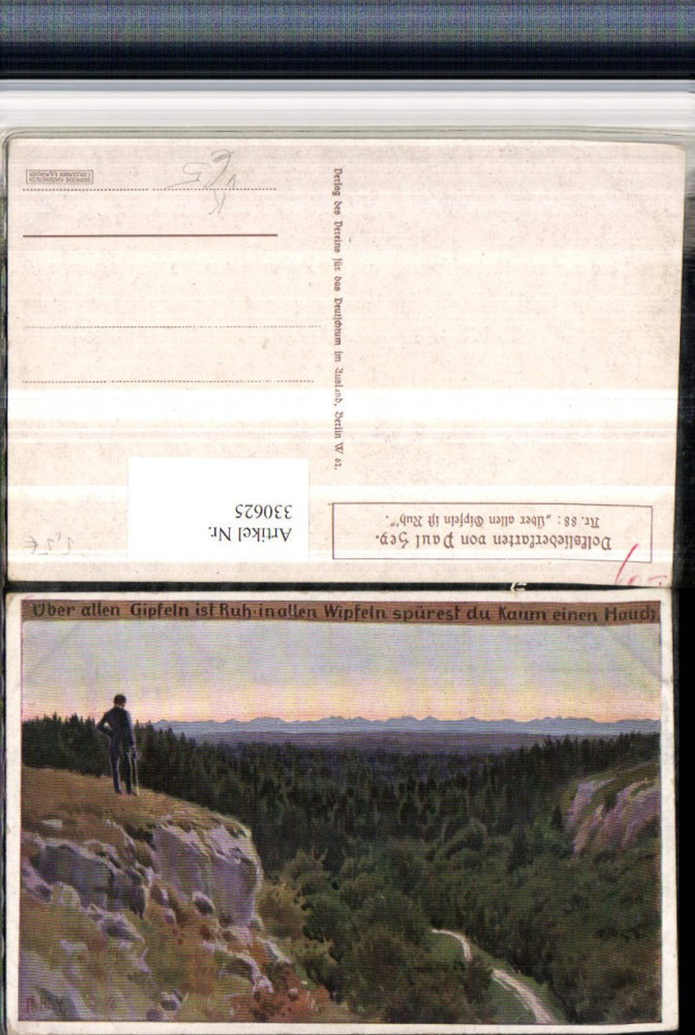 330625,Künstler AK Paul Hey Volksliederkarte 88 Über allen Gipfeln ist Ruh Landschaft pub VDA