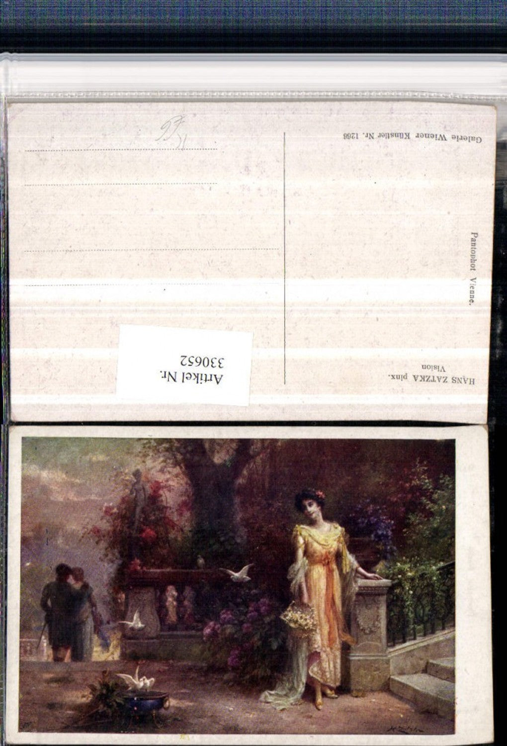 330652,Künstler AK Hans Zatzka Vision Frau Kleid Tauben Paar pub Wiener Künstler 1266