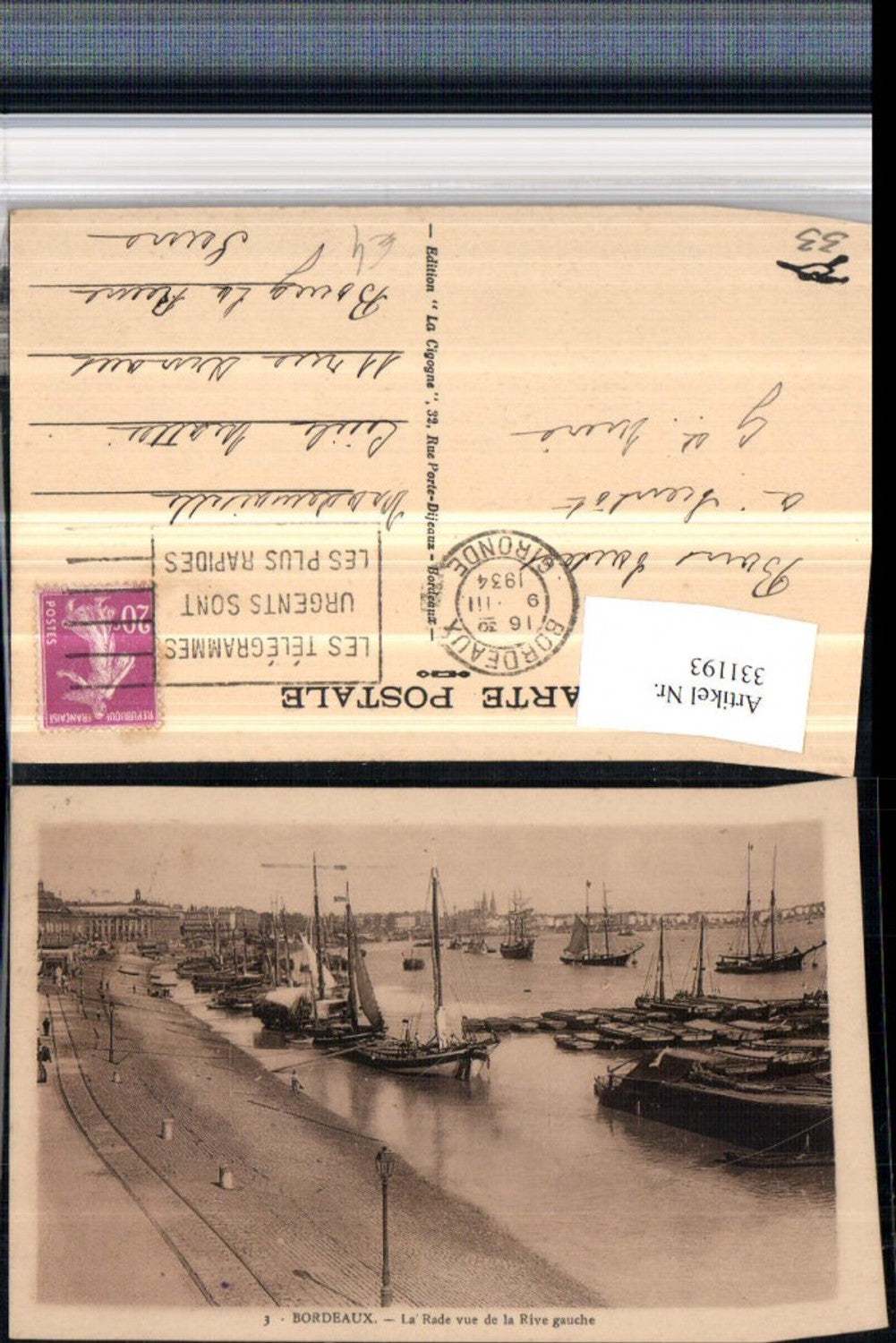 331193,Aquitanien Gironde Bordeaux La Rade vue de la rive gauche Hafen Segelschiffe Boote