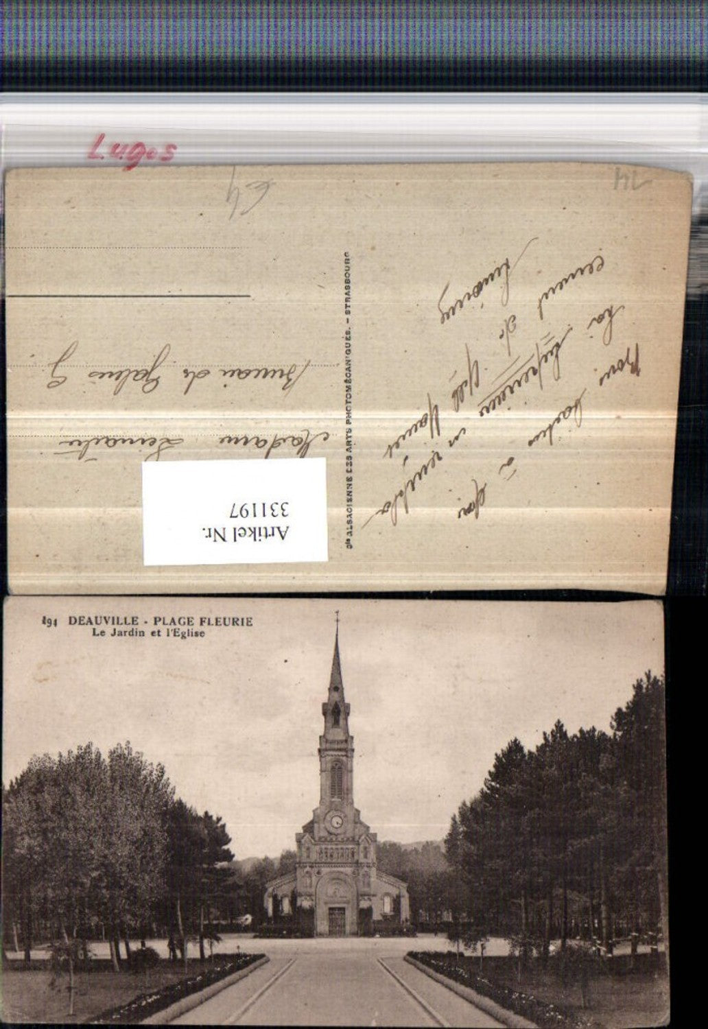 331197,Basse-Normandie Calvados Plage Fleurie Le Jardin et l'Eglise Kirche