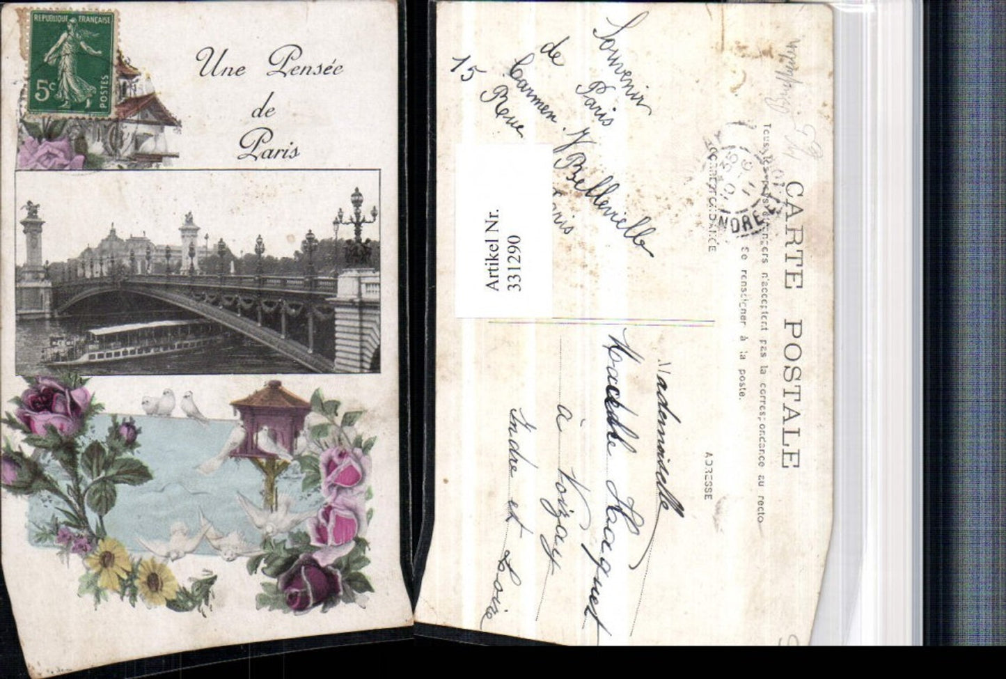 331290,Ile-de-France Paris Brücke Boot Passepartout Brieftauben Tauben Rosen