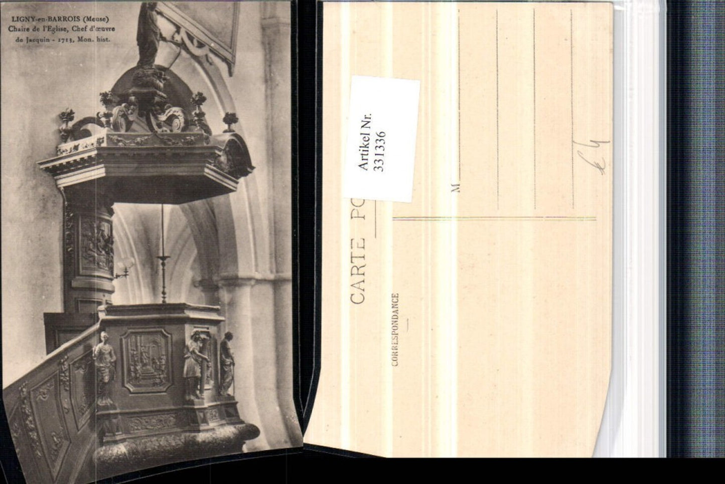 331336,Lothringen Meuse Ligny-en-Barrois Charie de l'Eglise Kirche Kanzel