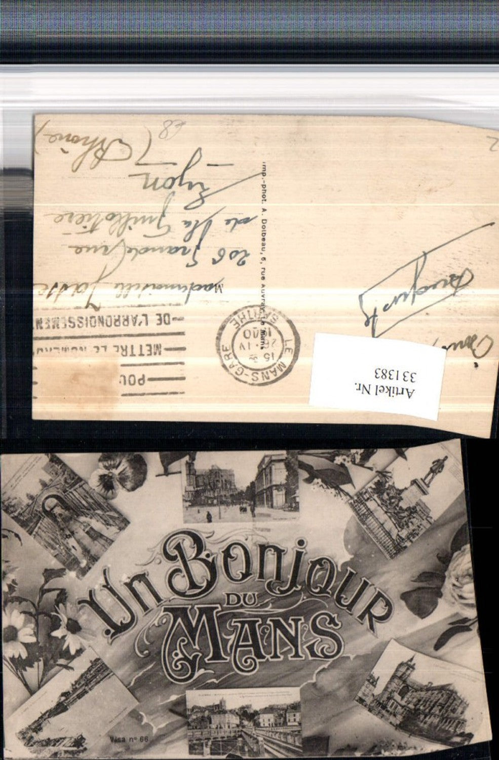 331383,Pais de la Loire Sarthe Un Bonjour du Mans Totale Brücke Kirche Denkmal Mehrbildkarte