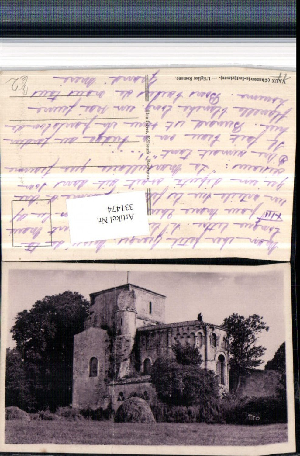 331474,Poitou-Charentes Charente-Maritime Vaux L'Eglise Romane Kirche