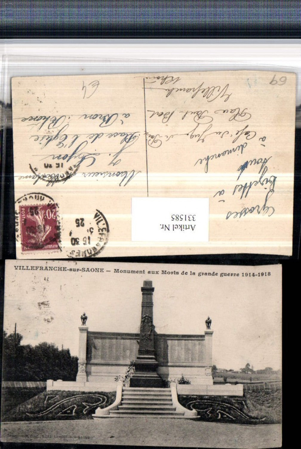 331585,Rhone-Alpes Rhone Villefranche-sur-Saone Monument aux Morts de la grande guerre Denkmal