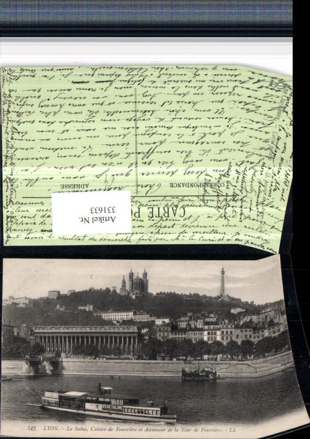 331633,Rhone-Alpes Rhone Lyon Coteau de Fourviere Teilansicht Boot Kirche