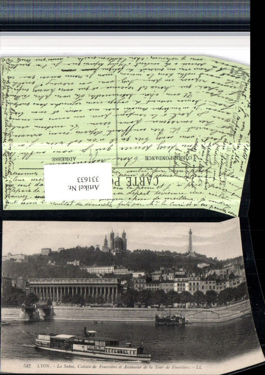 331633,Rhone-Alpes Rhone Lyon Coteau de Fourviere Teilansicht Boot Kirche