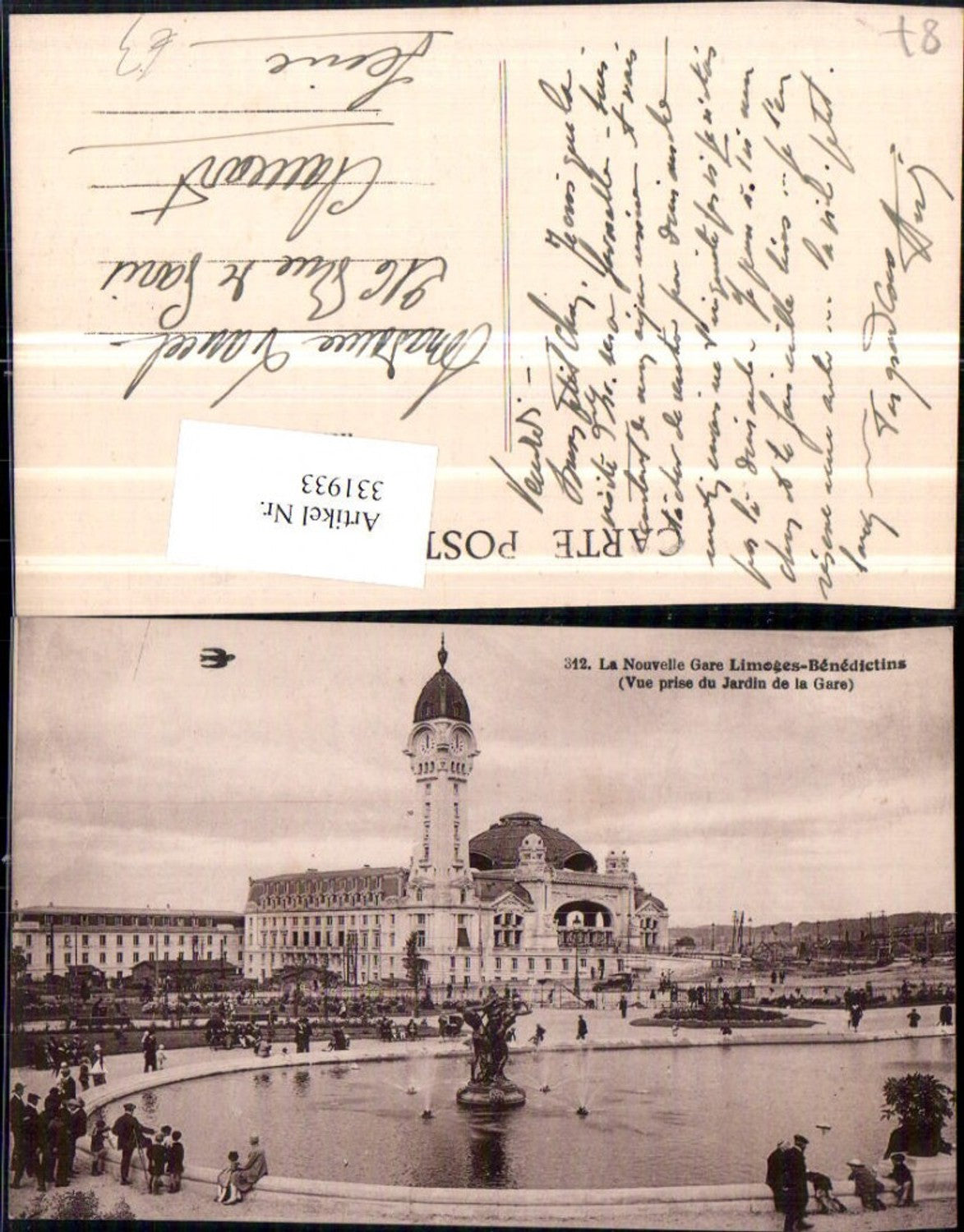 331933,Limousin Haute-Vienne Limoges-Benedictins La Nouvelle Gare train station tower