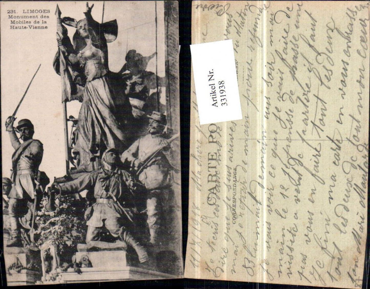 331938,Limousin Haute-Vienne Limoges Monument des Mobiles Statues Warriors