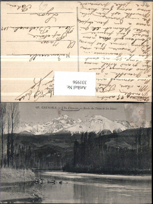 331956,Rhone-Alpes Isere Grenoble L'Ile d'Amour Bords de l'Isere et les Alpes Bergkulisse