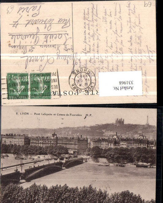 331968,Rhone-Alpes Rhone Lyon Pont Lafayette et Coteau de Fourviere Brücke