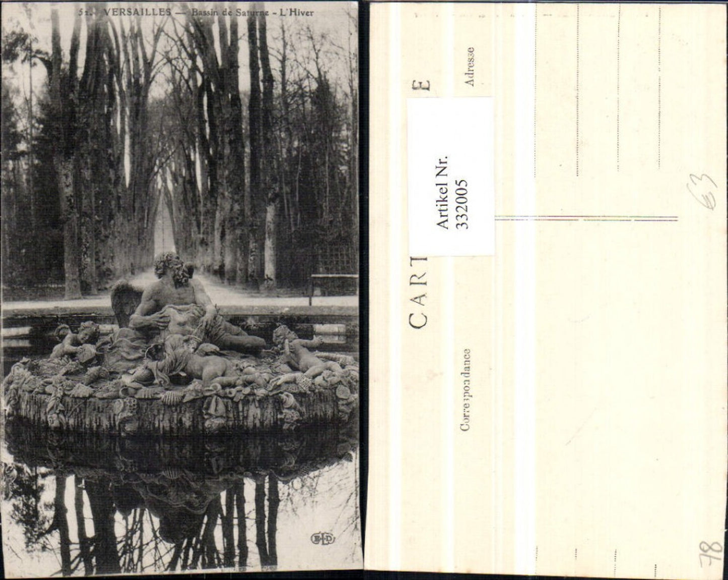332005,Ile-de-France Yvelines Versailles Bassin de Saturne L'Hiver Brunnenfigur