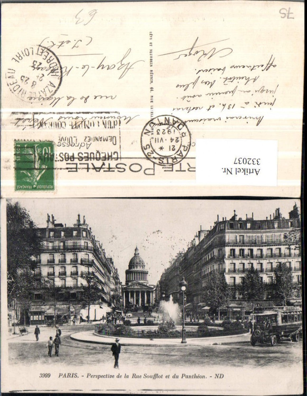 332037,Ile-de-France Paris Perspective de la Rue Soufflot et du Pantheon Springbrunnen