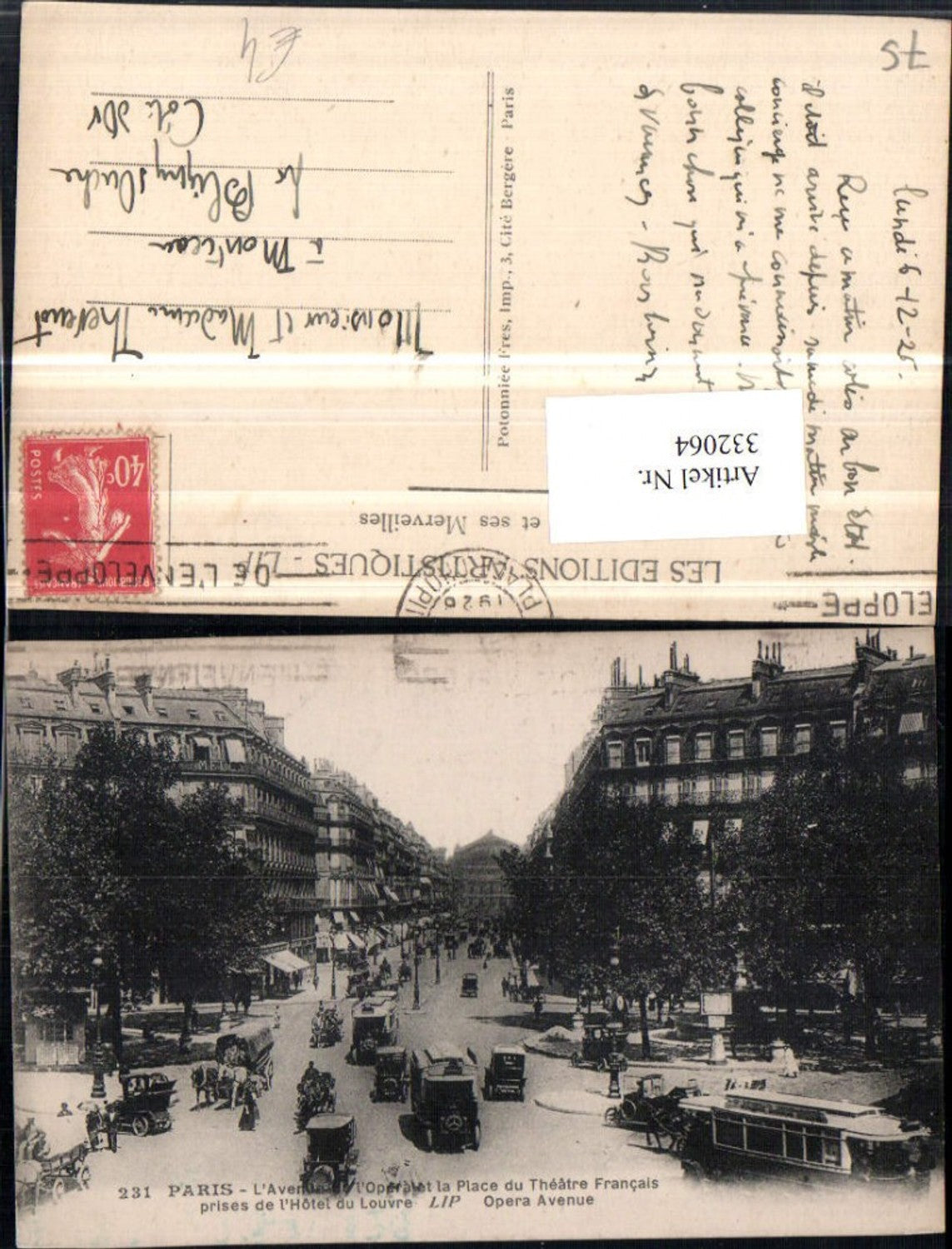 332064,Ile-de-France Paris Avenue de l'Opera and the Place du Theater Francais prize de Hotel du Louvre