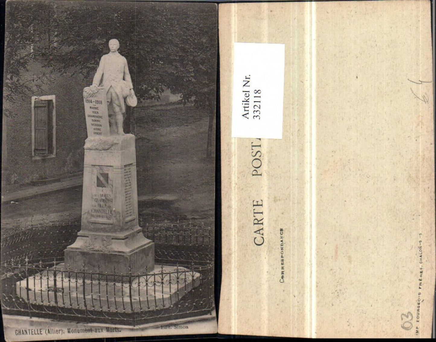 332118,Auvergne Allier Chantelle Monument aux Morts