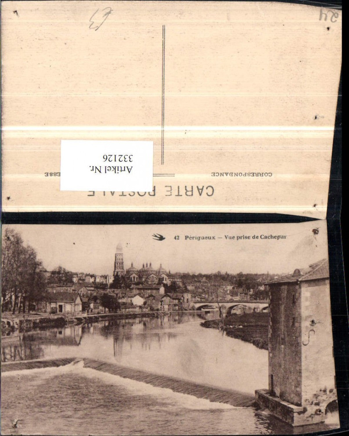 332126,Aquitanien Dordogne Perigueux Vue prise de Cachepr Teilansicht Wehr