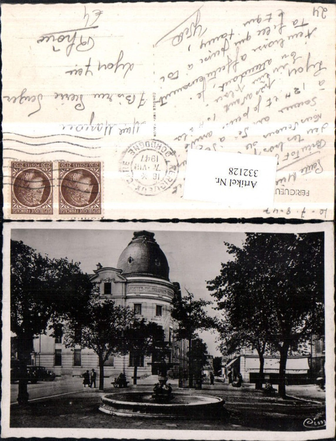 332128,Aquitanien Dordogne Perigueux La Poste Postgebäude Brunnen