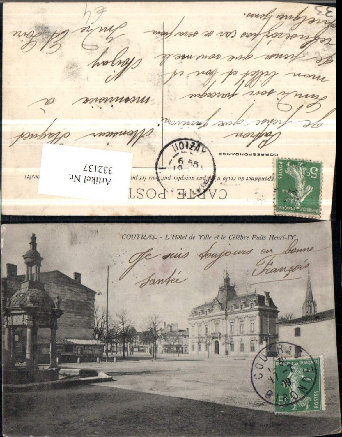 332137,Aquitanien Gironde Coutras Hotel de Ville et le Celebre Puits Henri IV Rathaus