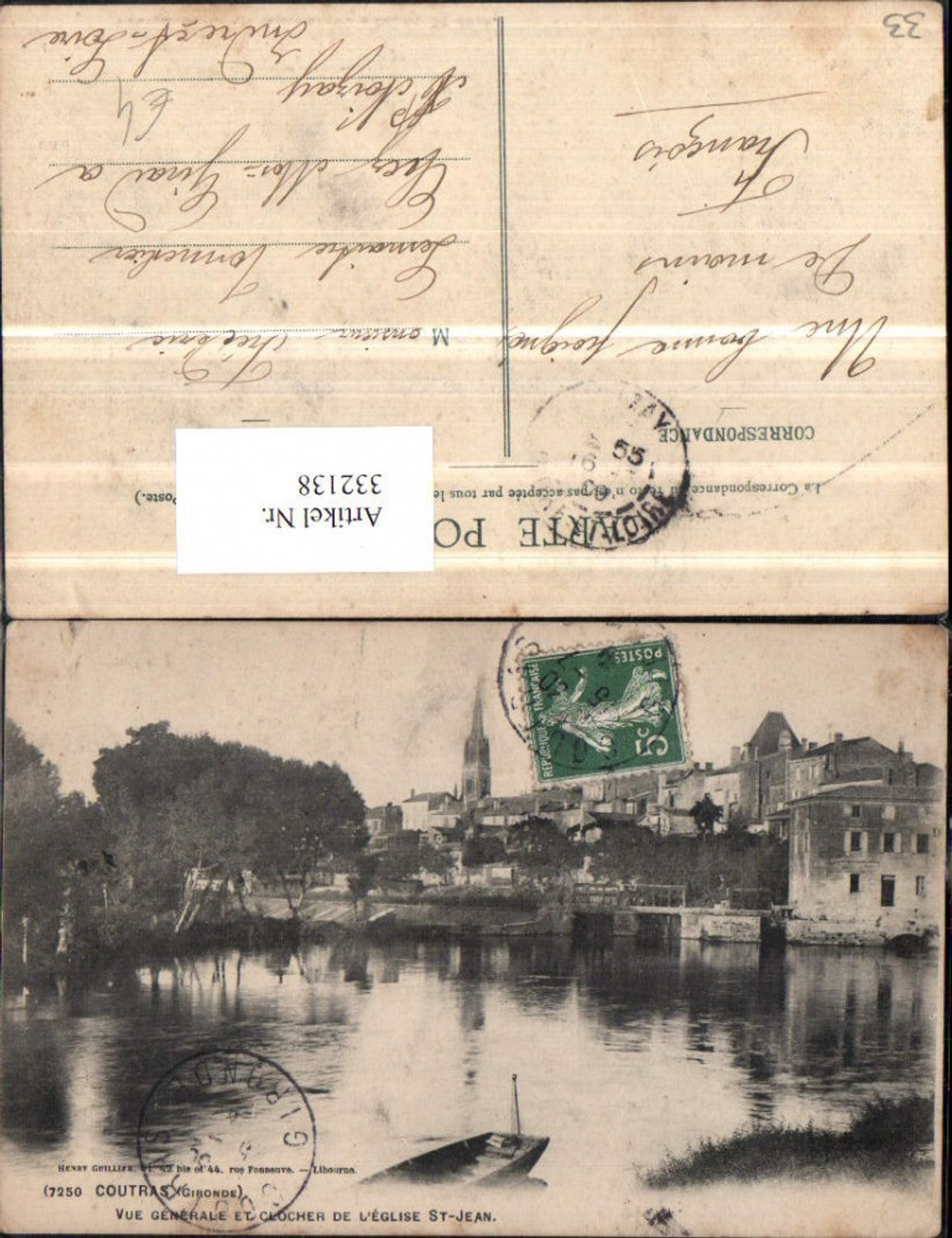 332138,Aquitanien Gironde Coutras Vue Generale et Clocher de l'Eglise St-Jean