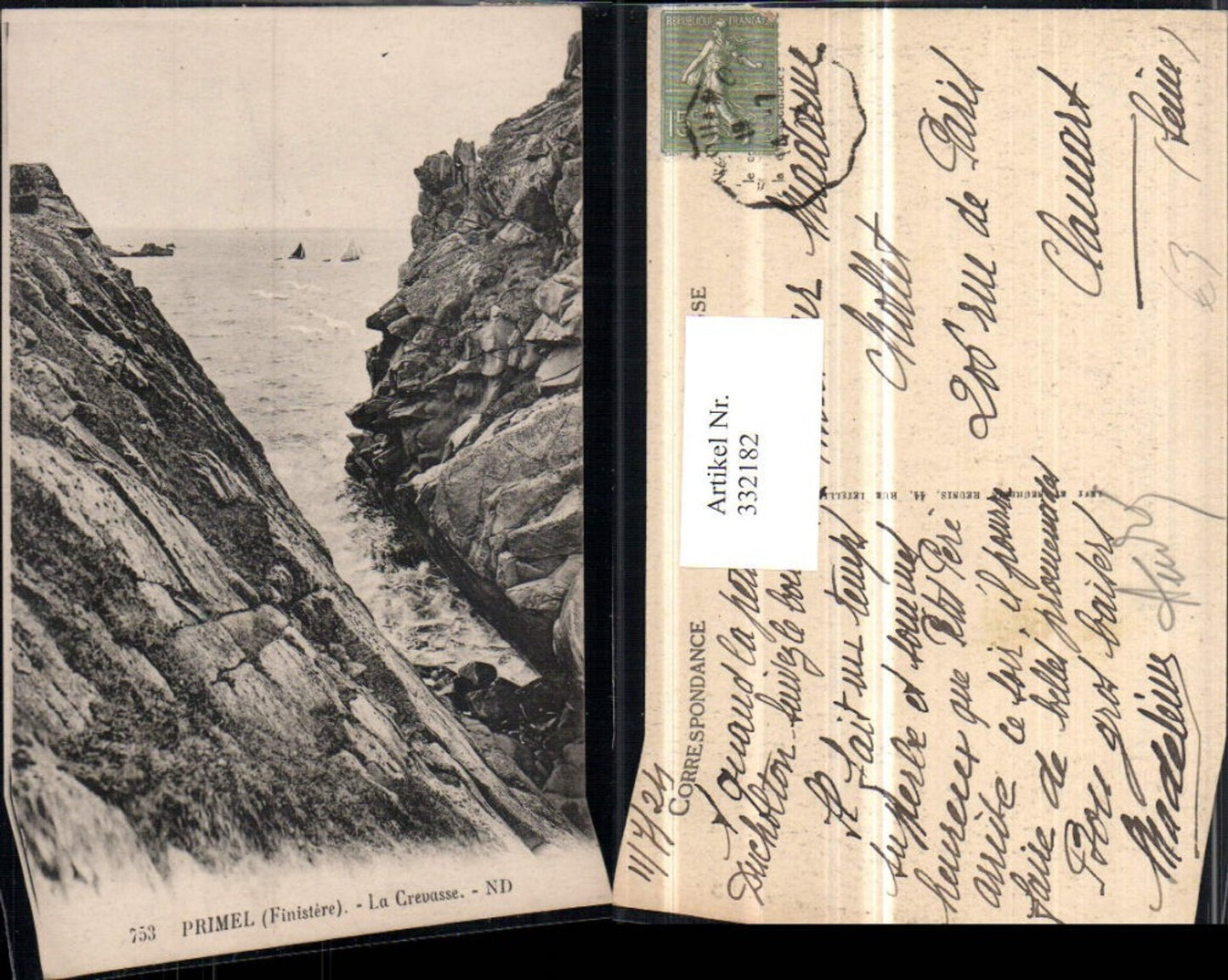 332182,Bretagne Finistere Primel La Crevasse Klippe