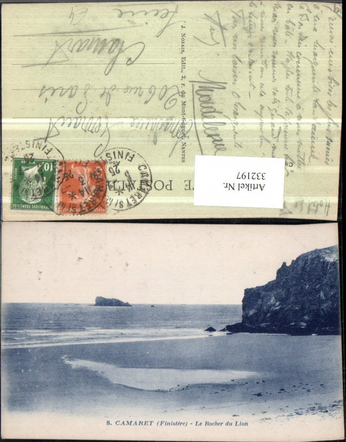 332197,Bretagne Finistere Camaret Le Rocher du Lion Strand Klippe