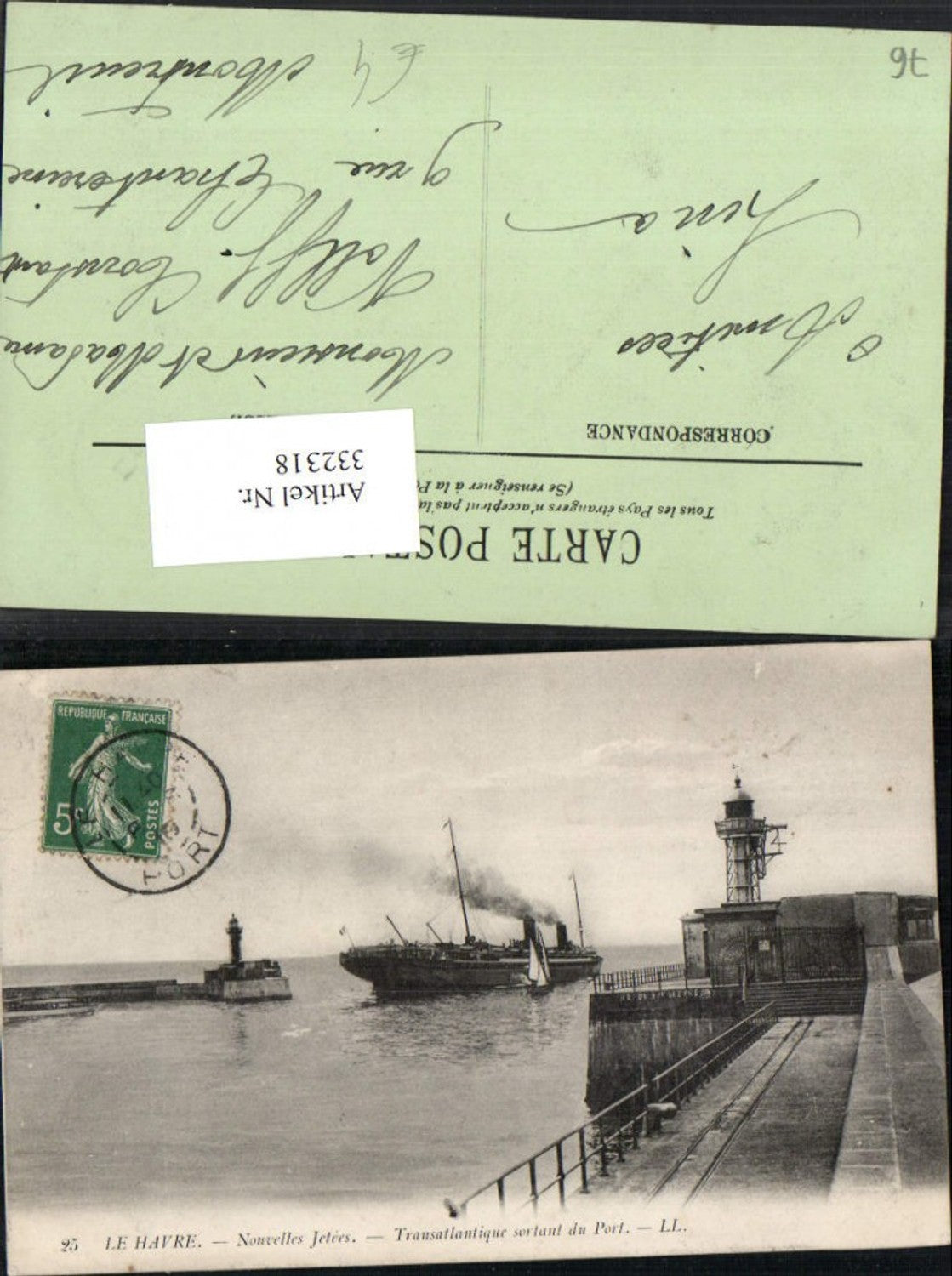 332318,Haute-Normandie Seine-Maritime Havre Transatlantique sortant du Port Leuchttrum Dampfer