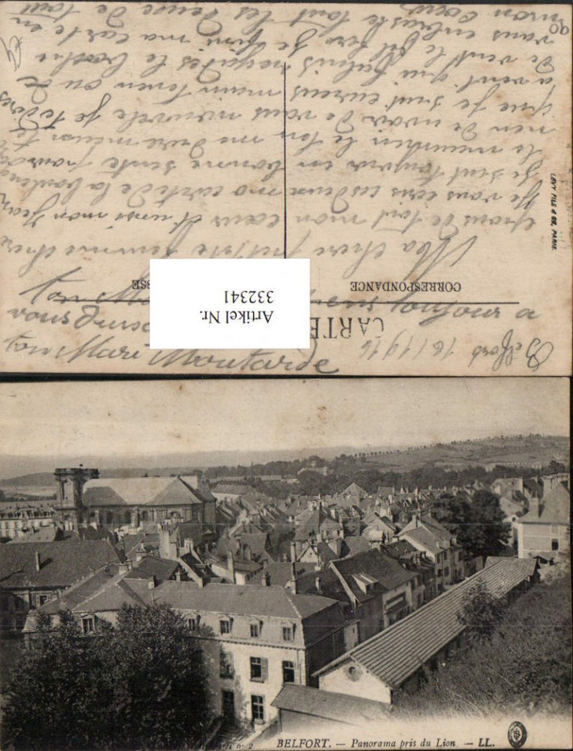 332341,Franche-Compte Territoire-de-Belfort Belfort Panorama pris du Lion Teilansicht Kirche