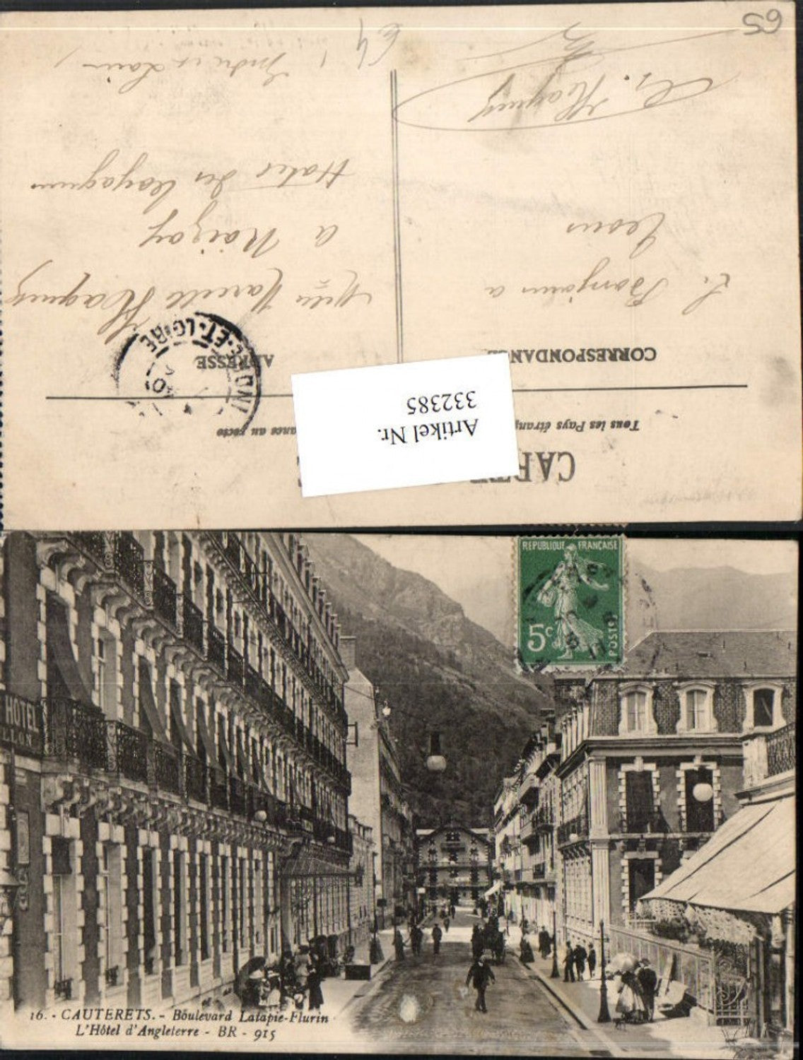 332385,Midi-Pyrenees Hautes-Pyrenees Cauterets Boulevard Latapie-Flurin Hotel d'Angleterre Straße