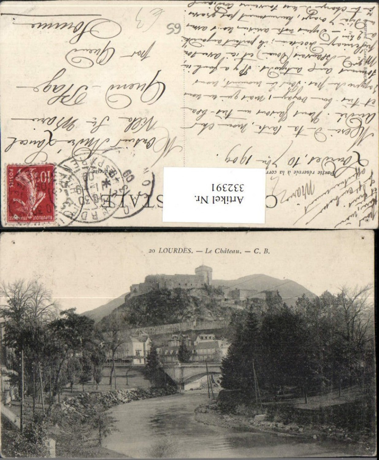 332391,Midi-Pyrenees Hautes-Pyrenees Lourdes Le Chateau Blick zum Schloss Brücke