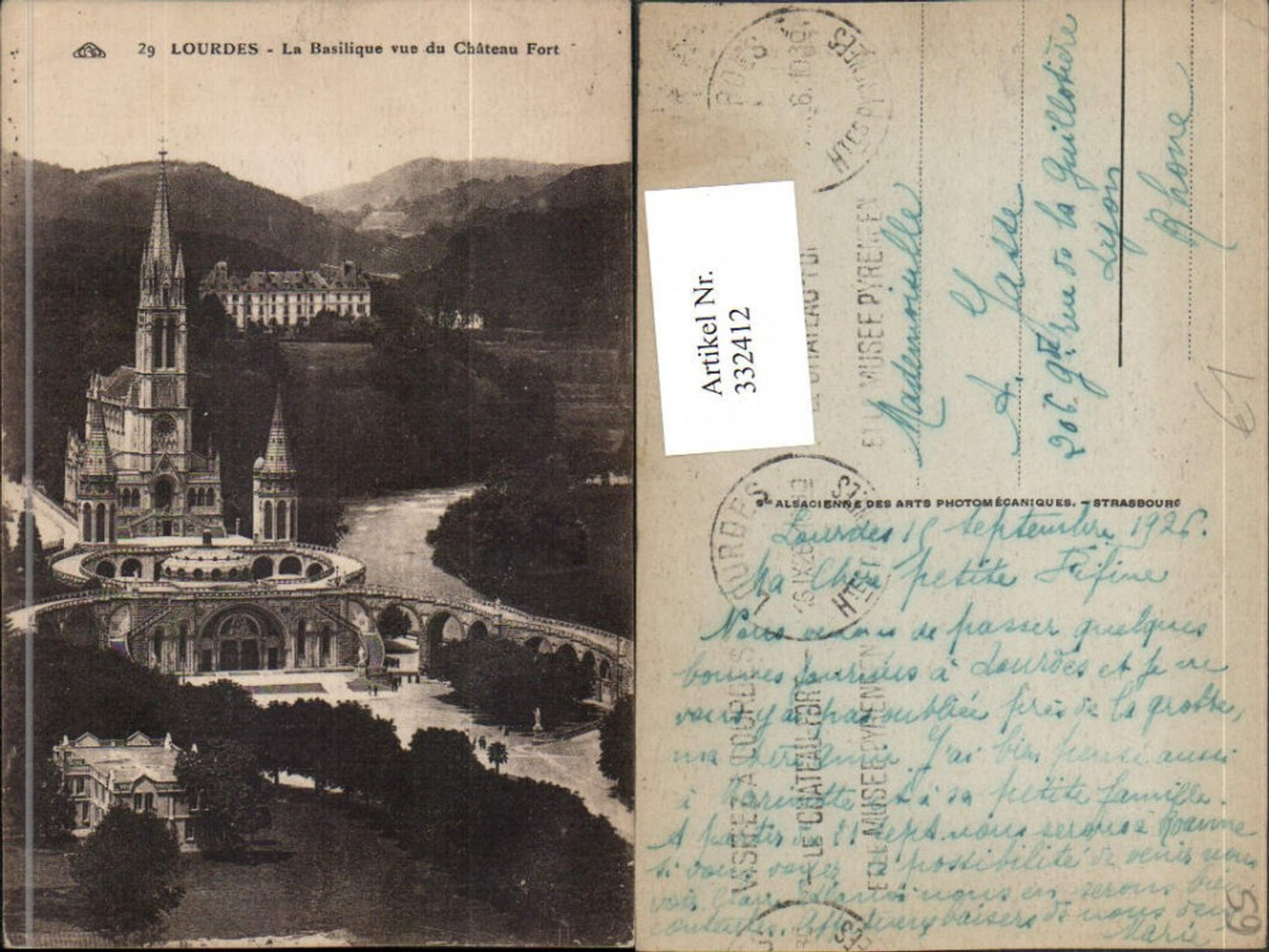 332412,Midi-Pyrenees Hautes-Pyrenees Lourdes La Basilique vue du Chateau Fort Kirche Schloss
