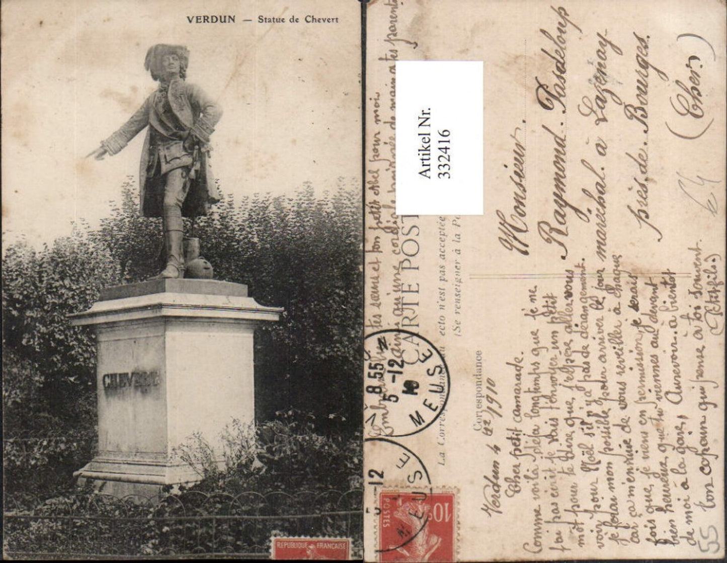 332416,Lothringen Meuse Verdun Statue de Chevert Denkmal