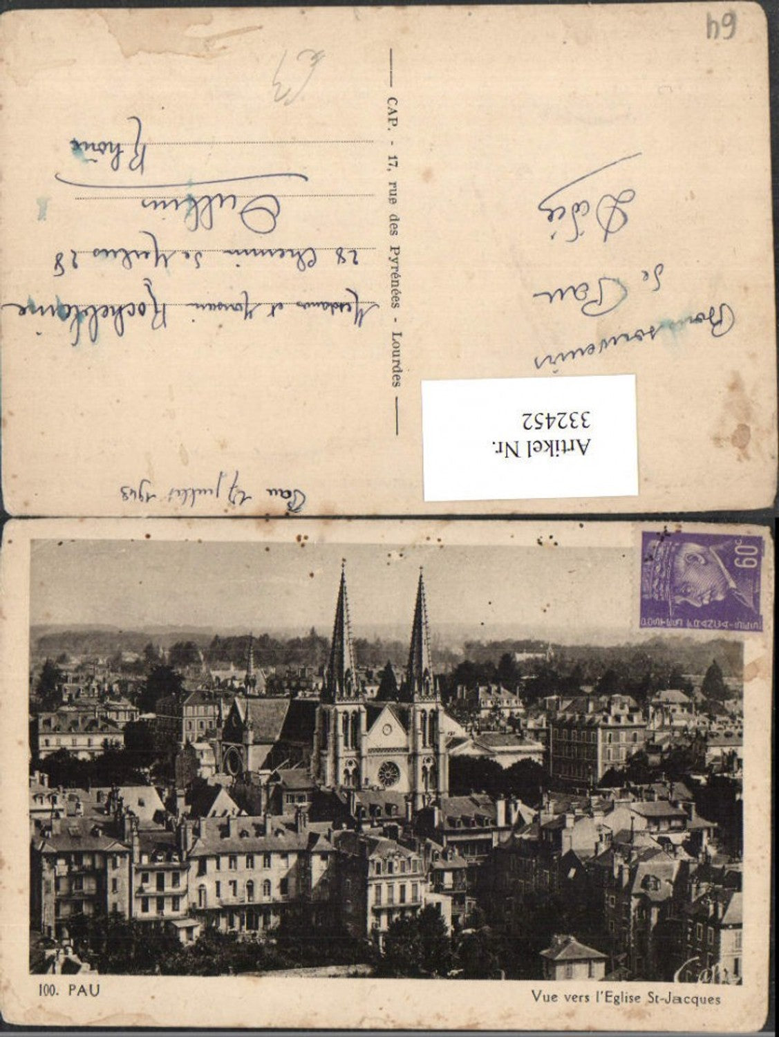 332452,Aquitanien Pyrenees-Atlantiques Pau Vue vers l'Eglise St-Jacques Kirche