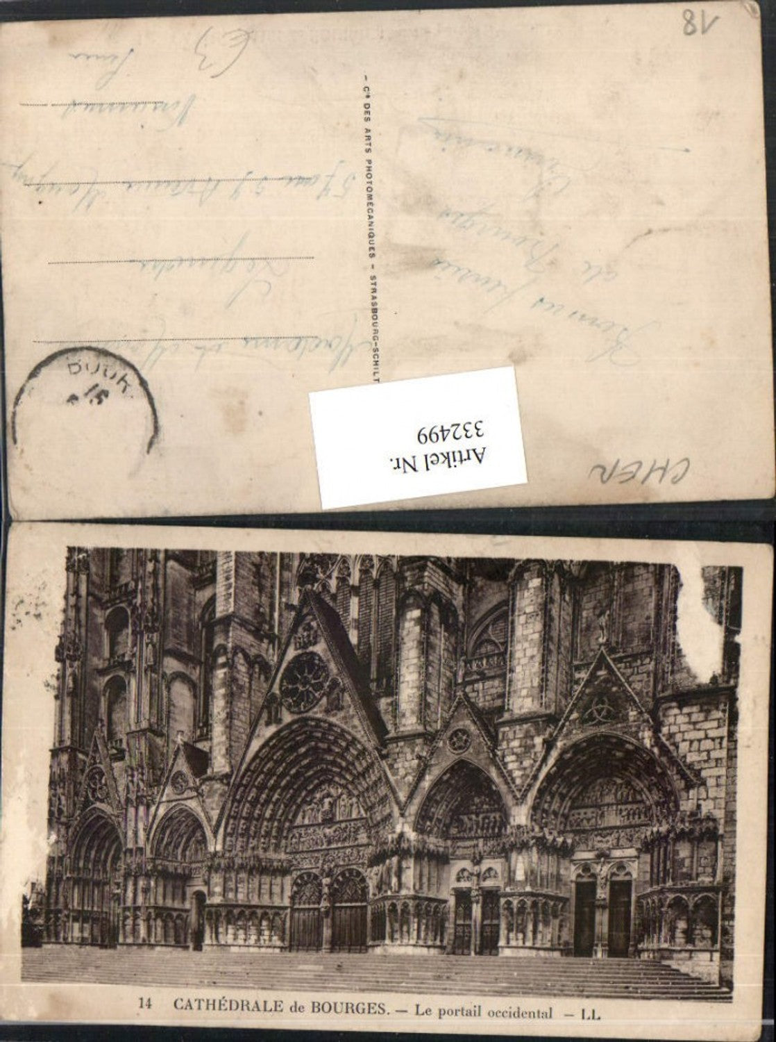 332499,Centre Cher Bourges Cathedrale Le portail occidental Kirchenportal