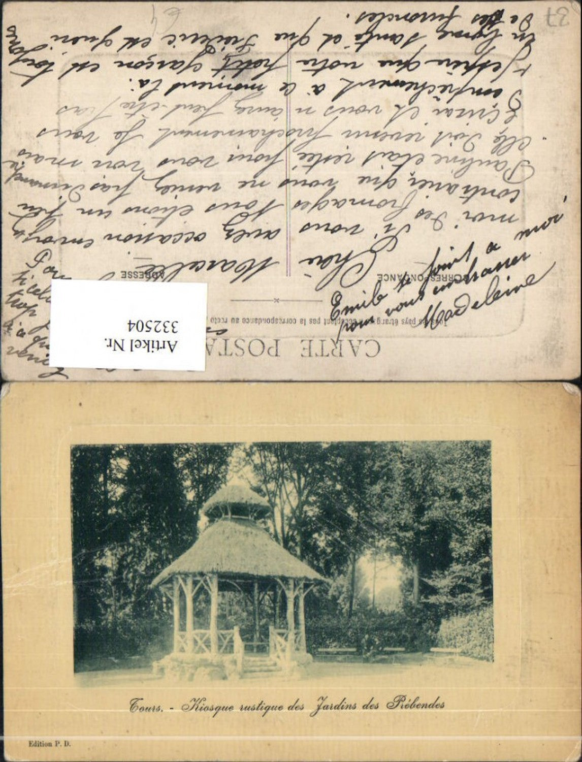 332504,Centre Indre-et-Loire Tours Kiosque rustique des Jardins des Prebendes Präge Passepartout