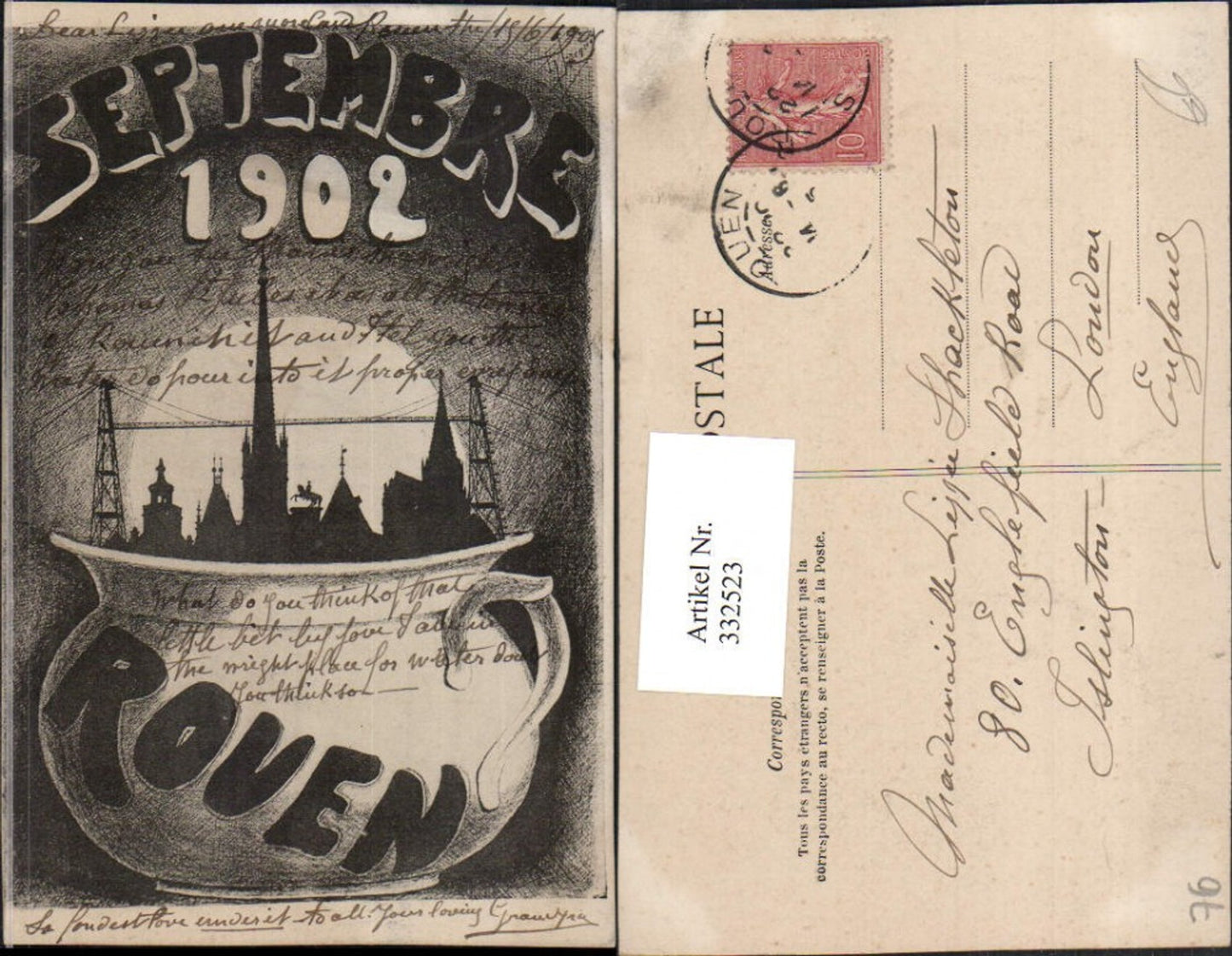 332523,Künstler AK Haute-Normandie Seine-Maritime Rouen September 1902 Skyline Tasse