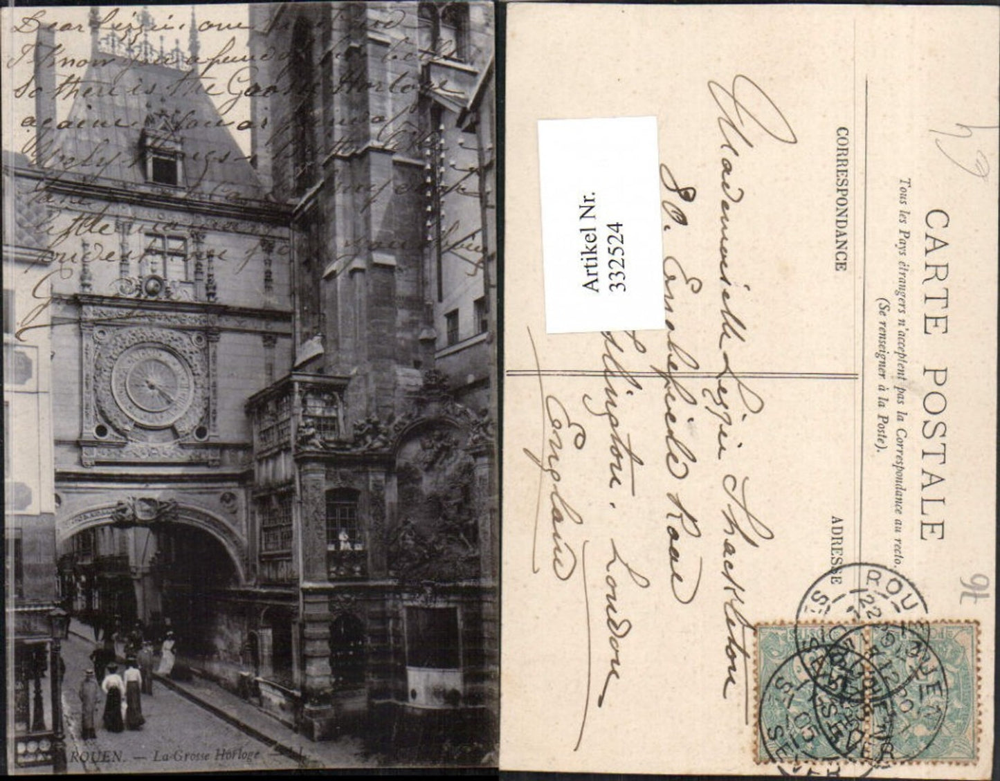 332524,Haute-Normandie Seine-Maritime Rouen La Grosse Horloge Tor Uhr