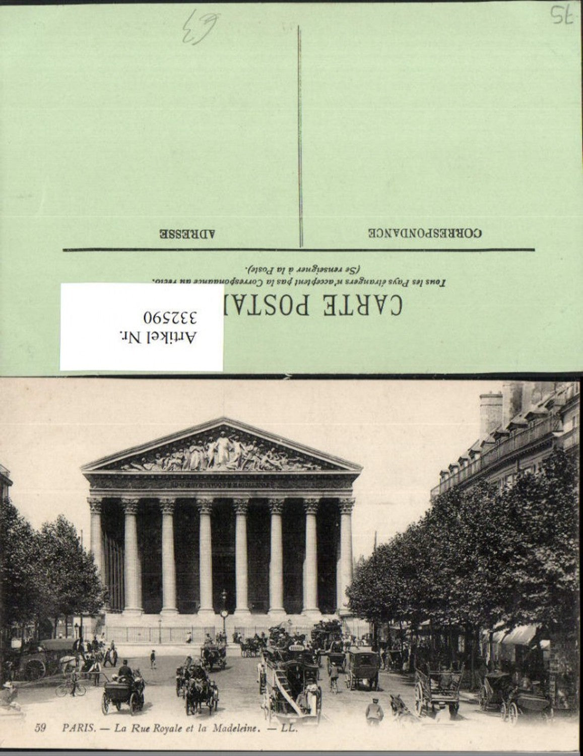 332590,Ile-de-France Paris La Rue Royale et la Madeleine Kirche Kutschen